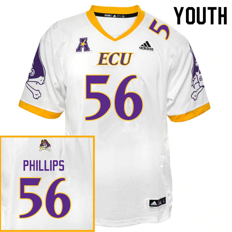 Youth #56 Kyjuan Phillips ECU Pirates College Football Jerseys Sale-White - Click Image to Close